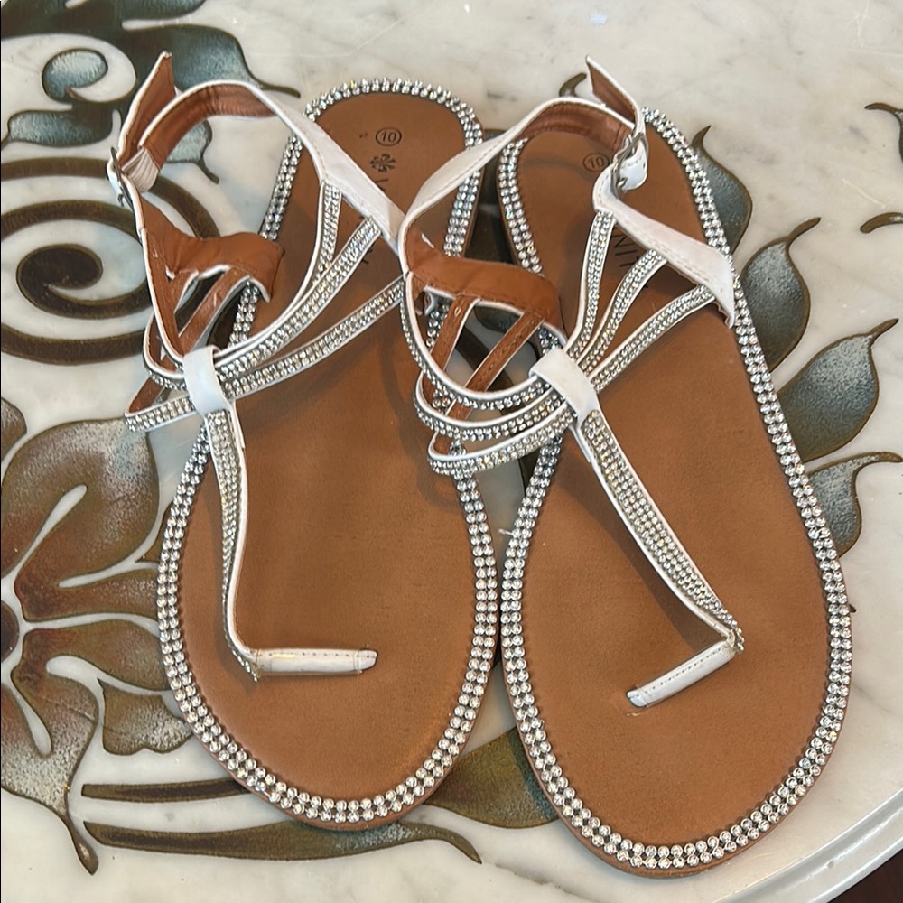 Elegant White and Tan Sandals